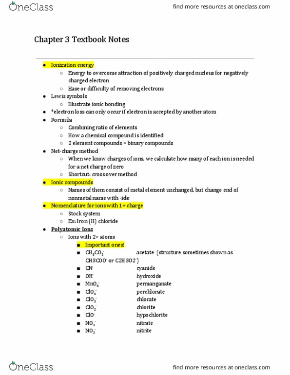 CHEM 100 Chapter Notes - Chapter 3: Iron(Ii) Chloride, Chlorate, Ionic Bonding thumbnail