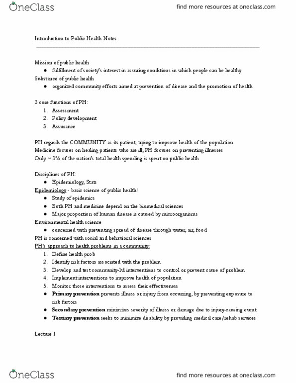 P H 101 Lecture Notes - Lecture 1: Environmental Health thumbnail