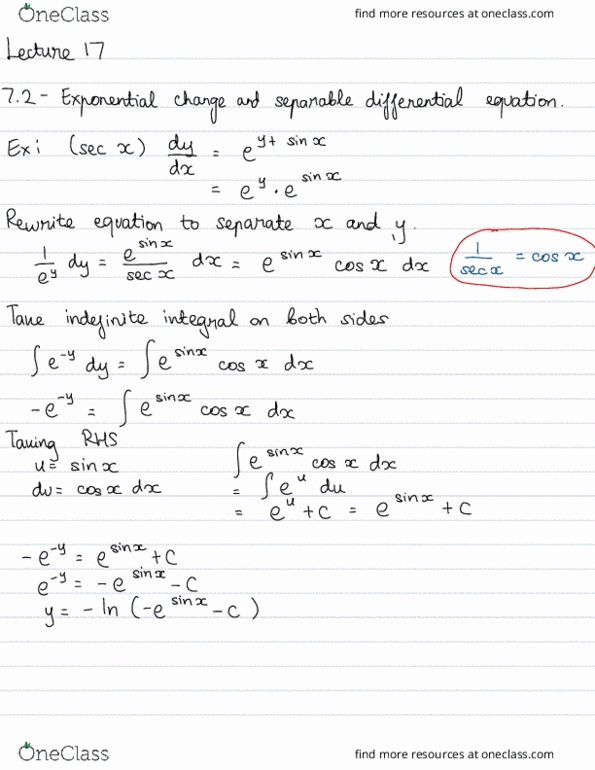 MAT 21B Lecture Notes - Lecture 17: Separation Of Variables, Antiderivative, In C thumbnail