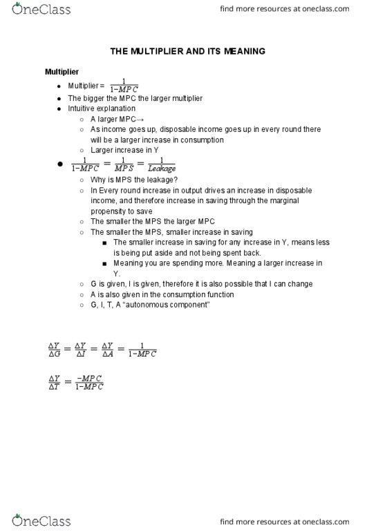 ECO102H1 Lecture Notes - Lecture 7: Disposable And Discretionary Income, Consumption Function, Redistribution Of Income And Wealth cover image