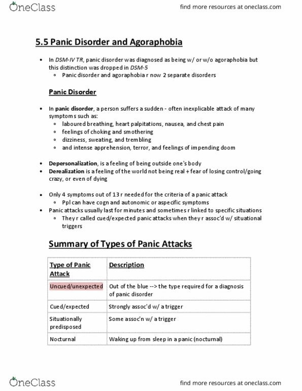PSYB32H3 Chapter Notes - Chapter 5: Panic Attack, Panic Disorder, Agoraphobia thumbnail