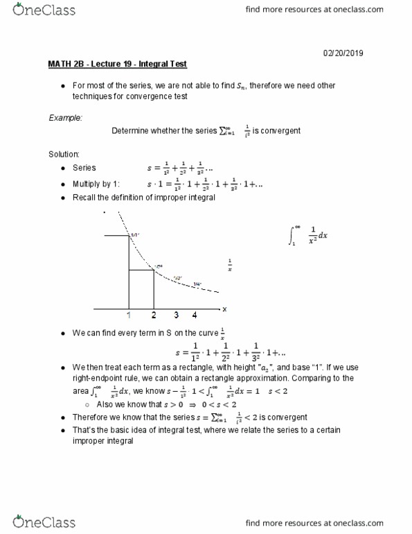 MATH 2B Lecture 20: Integral Test cover image