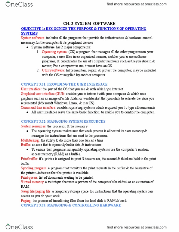COSA 30 Chapter Notes - Chapter CH. 3 System Software: Graphical User Interface, User Interface, Computer Hardware thumbnail