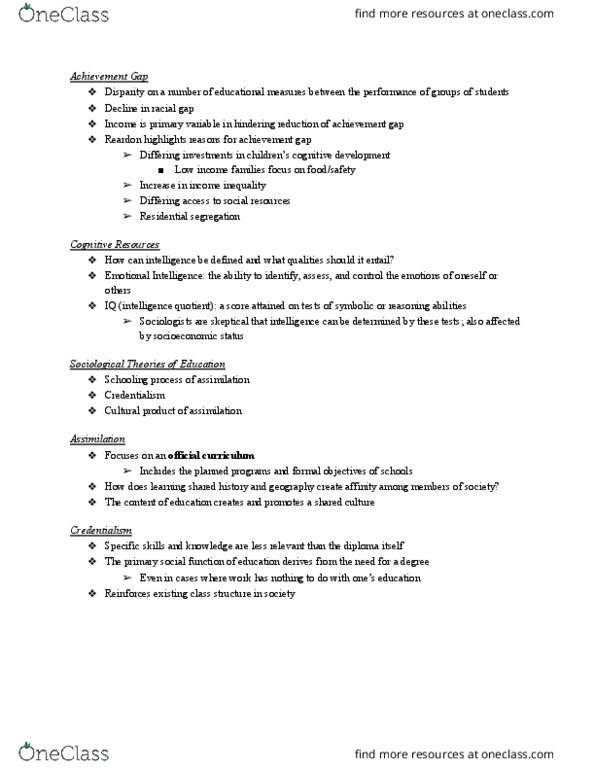 SOCIOL 1 Lecture Notes - Lecture 9: Residential Segregation In The United States, Credentialism And Educational Inflation, Pierre Bourdieu thumbnail