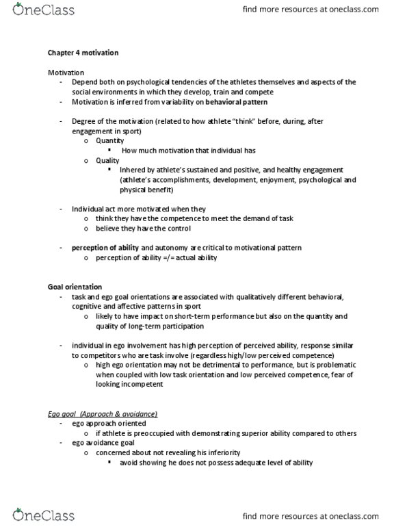 KINESIOL 3V03 Lecture Notes - Lecture 5: Goal Orientation, Achievement Orientation, Motivation thumbnail