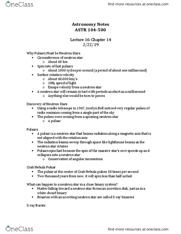 ASTR 104 Lecture Notes - Lecture 16: Crab Nebula, Accretion Disk, Escape Velocity thumbnail