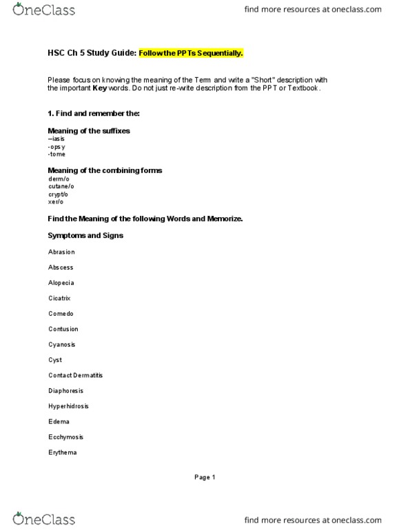 HSC-1531 Lecture Notes - Lecture 5: Contact Dermatitis, Hyperhidrosis, Comedo thumbnail