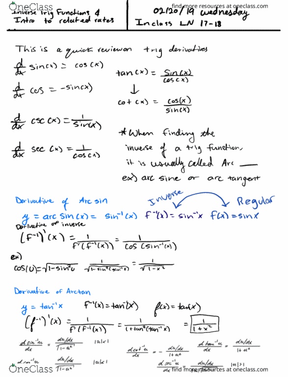 MAT 21A Lecture 20: Inverse Trig. Derivatives and Related Rates Intro cover image