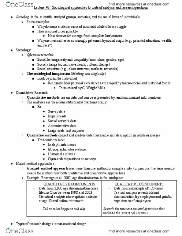 SOC 310 Lecture 2: Lecture #2Sociological approaches to units of analysis and research questions thumbnail