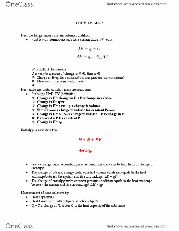 CHEM 123 Lecture Notes - Lecture 3: Enthalpy, Intensive And Extensive Properties, Bromine thumbnail