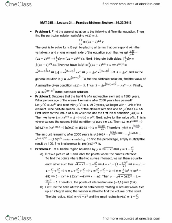 MAT 21B Lecture 21: MAT 21B – Lecture 21 – Practice Midterm Review cover image