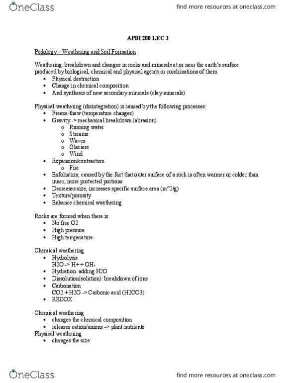 APBI 200 Lecture Notes - Lecture 3: Clay Minerals, Pedogenesis, Hydrolysis thumbnail