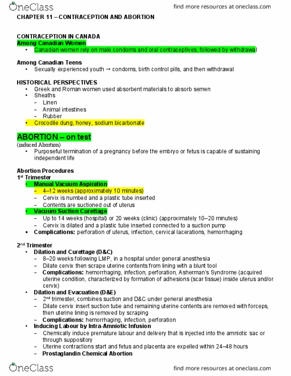 COLLAB 2D03 Lecture Notes - Lecture 11: Combined Oral Contraceptive Pill, Amniotic Sac, Curettage thumbnail