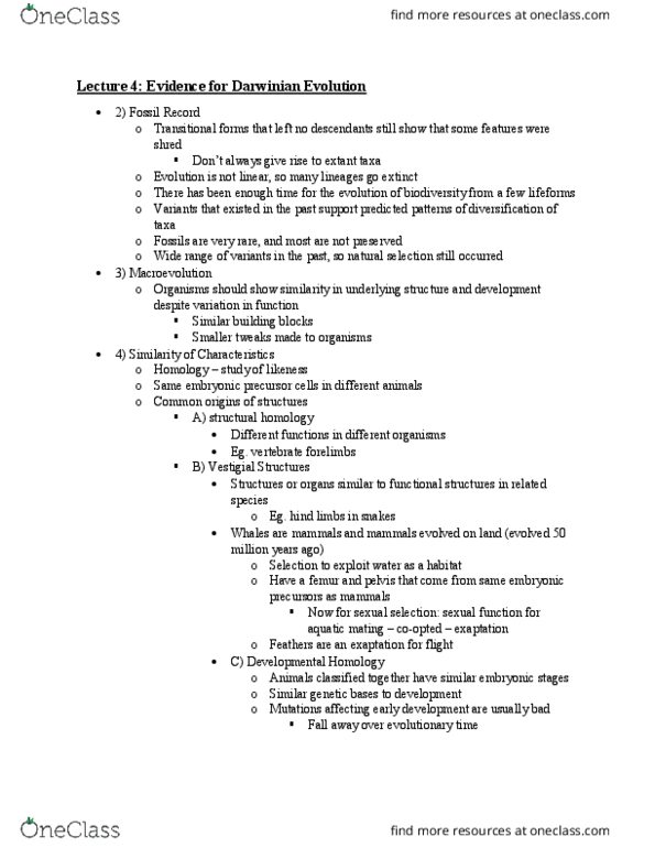 BIOB51H3 Lecture Notes - Lecture 4: Neontology, Darwinism, Exaptation thumbnail