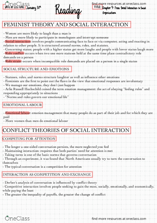 SOC100H5 Chapter Notes - Chapter 4: Arlie Russell Hochschild, Role Theory, Social Network thumbnail