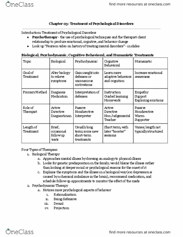 L33 Psych 354 Chapter Notes - Chapter 3: Cognitive Behavioral Therapy, Mental Disorder, Biology Of Depression thumbnail