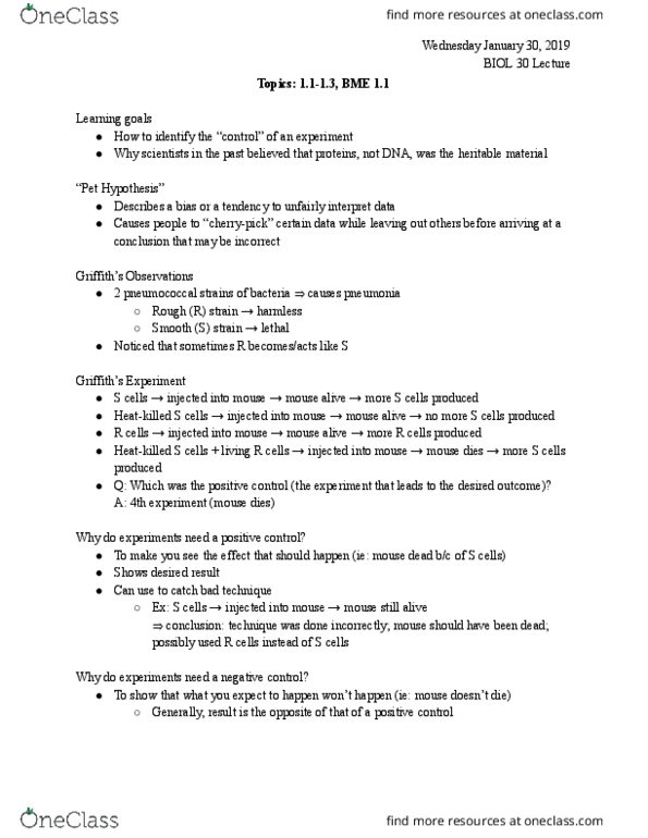 BIOL 030 Lecture Notes - Lecture 2: Biomolecule, Cytosine, Deoxyribose thumbnail