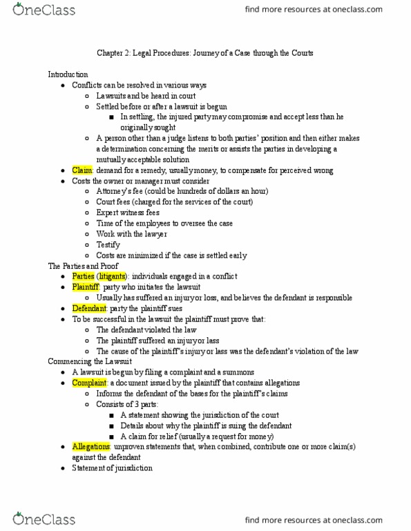 HRT 240 Lecture Notes - Lecture 2: Expert Witness, Institute For Operations Research And The Management Sciences, Default Judgment thumbnail