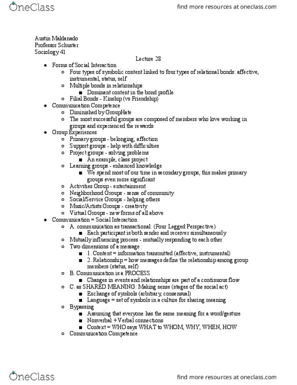 SOCIOL 41 Lecture Notes - Lecture 28: Arthur Schuster, Collectivism, Individualism thumbnail