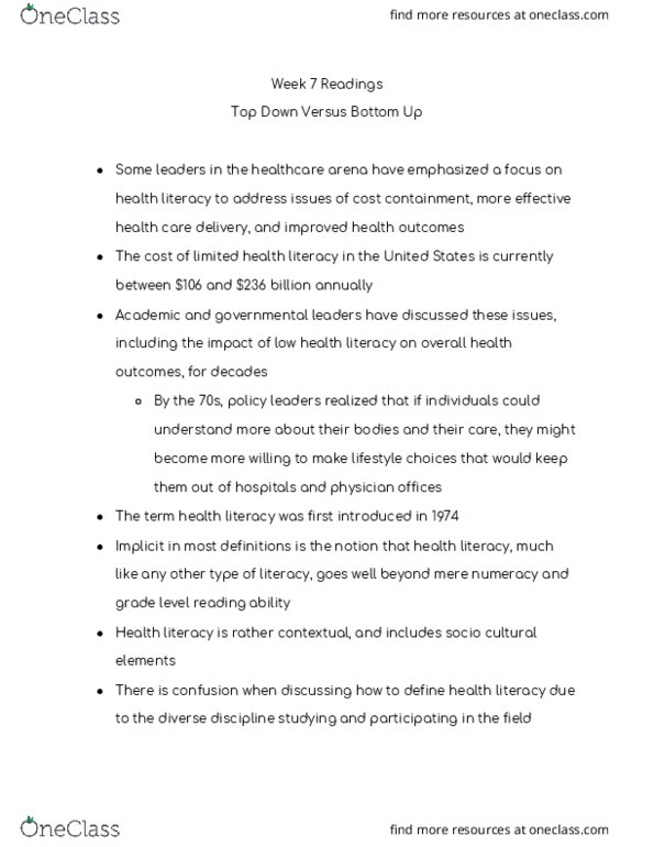 ICT 327 Lecture Notes - Lecture 2: Health Literacy, Numeracy thumbnail