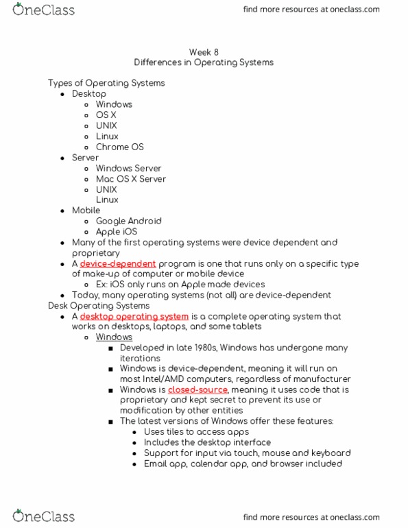 ICT 202 Lecture 35: Week 8: Differences in Operating Systems thumbnail