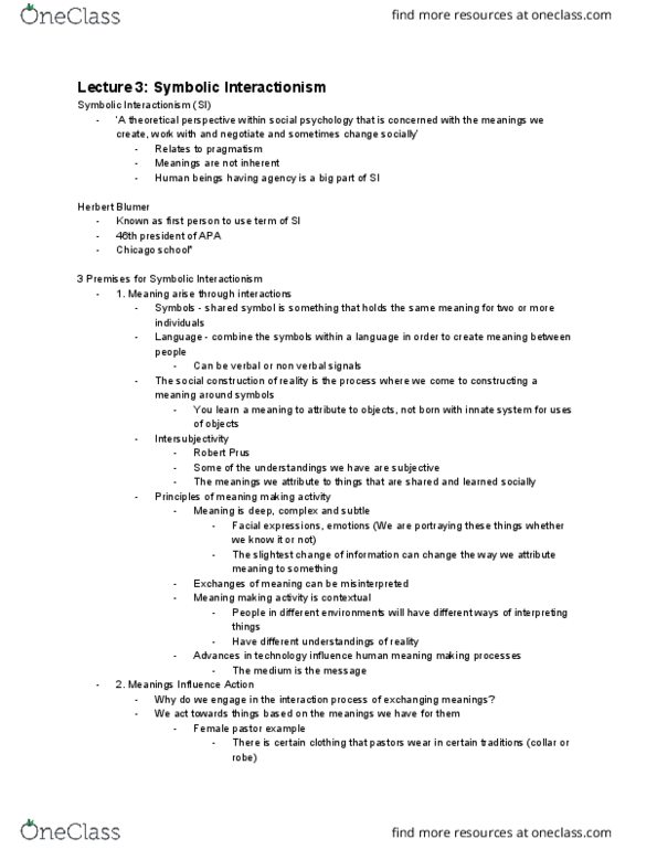 SOCPSY 2YY3 Lecture 3: Symbolic Interactionism thumbnail