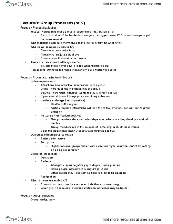 SOCPSY 2YY3 Lecture Notes - Lecture 8: Cognitive Dissonance, Ostracism, Groupthink thumbnail