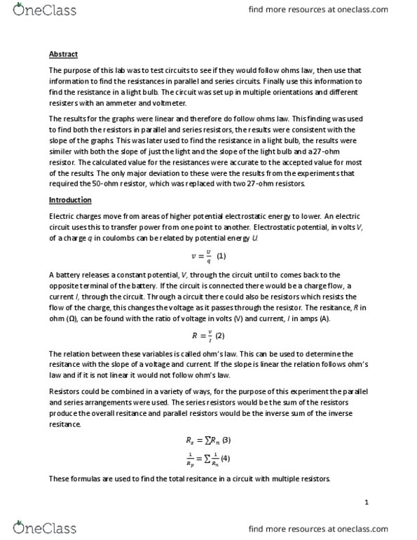 PHY137H5 Lecture Notes - Lecture 20: Series And Parallel Circuits, Electric Light, Electrical Network thumbnail