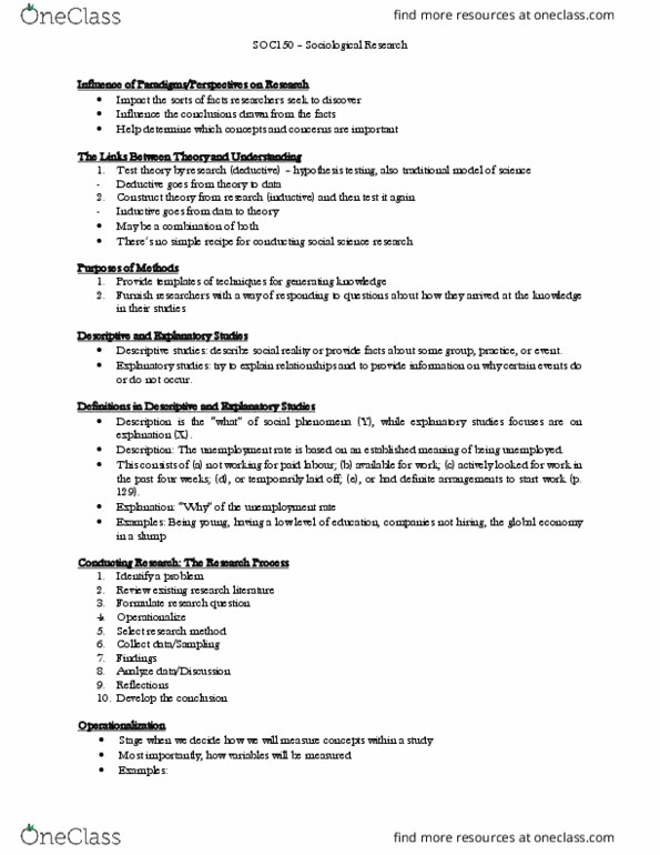 SOC 232 Lecture Notes - Lecture 19: Operationalization, Statistical Hypothesis Testing, Participant Observation thumbnail