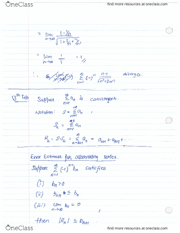 MATH101 Lecture Notes - Lecture 17: Alternating Series cover image