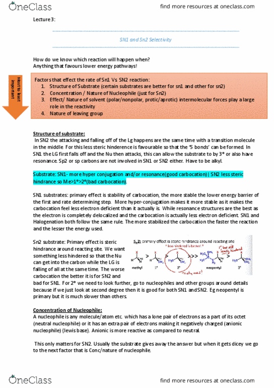 CHEM 212 Lecture Notes - Lecture 3: Steric Effects, Rate-Determining Step, Sn2 Reaction thumbnail