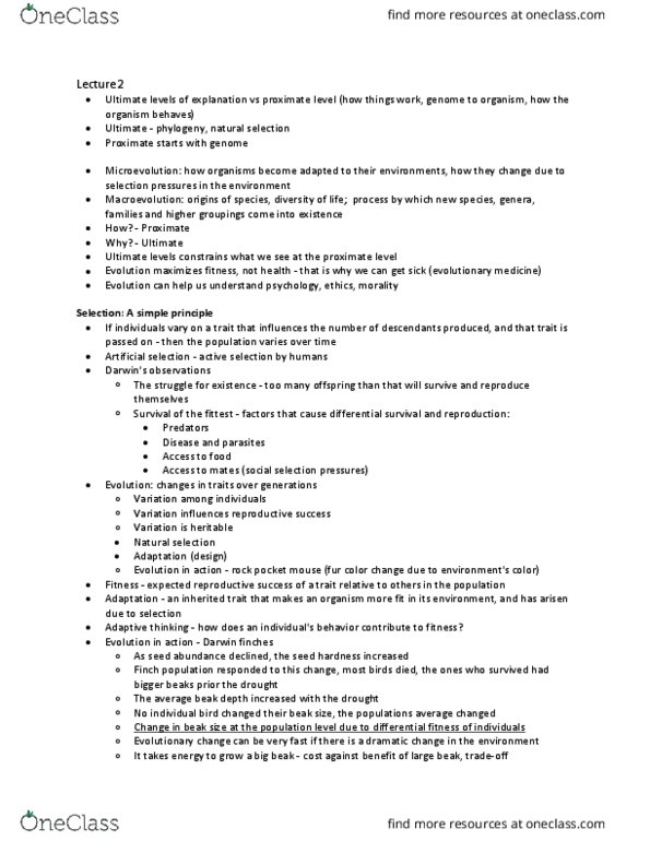 NBB 201 Lecture Notes - Lecture 2: Darwin'S Finches, Evolutionary Medicine, Selective Breeding thumbnail