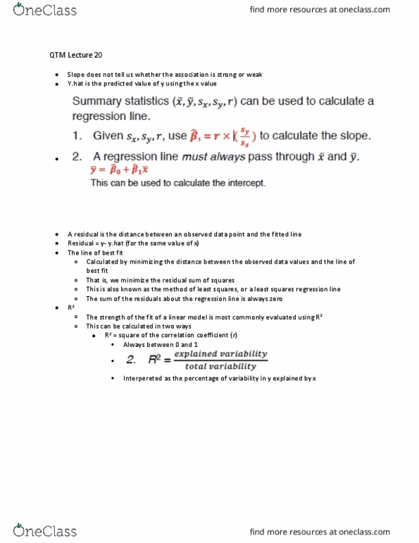 QTM 100 Lecture Notes - Lecture 20: Coefficient Of Determination thumbnail