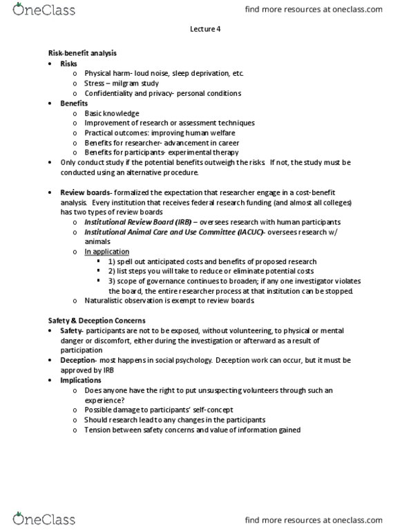 PSYC 2101 Lecture Notes - Lecture 4: Institutional Review Board, Institutional Animal Care And Use Committee, Sleep Deprivation thumbnail