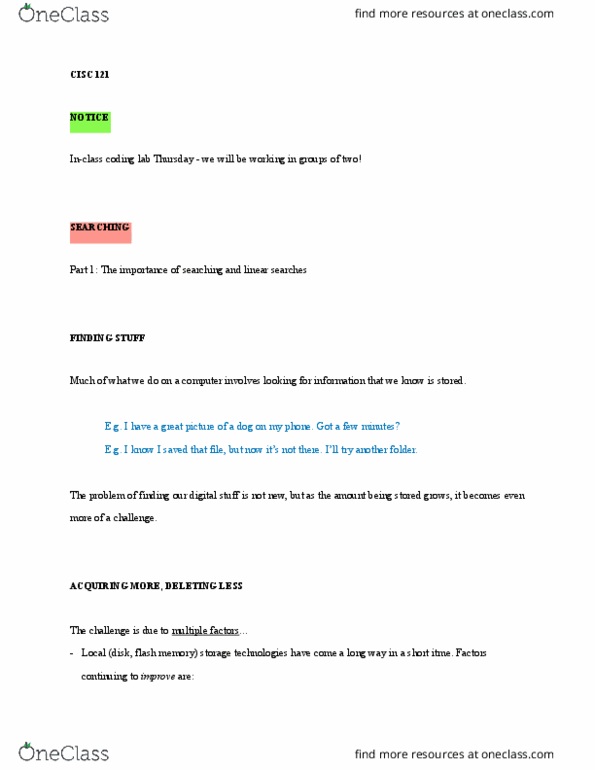 CISC 121 Lecture Notes - Lecture 16: Flash Memory, Complex Instruction Set Computing, Surface Web thumbnail