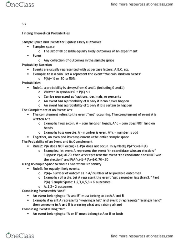 MATH 10041 Lecture Notes - Lecture 12: Sample Space thumbnail