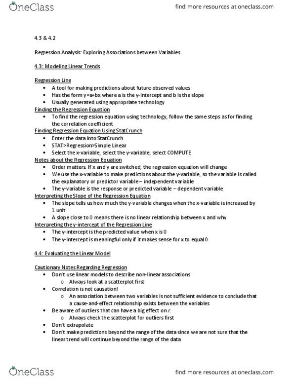 MATH 10041 Lecture Notes - Lecture 10: Scatter Plot, Dependent And Independent Variables thumbnail