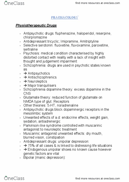 300884 Lecture Notes - Lecture 13: Muscarinic Antagonist, Major Depressive Disorder, Fluphenazine thumbnail