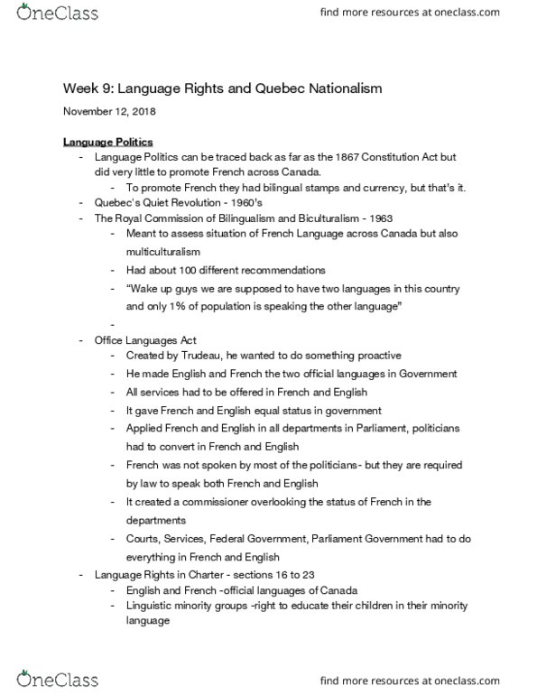 POLS 1400 Lecture Notes - Lecture 9: Quebec Nationalism, Charlottetown Accord, Major Force thumbnail
