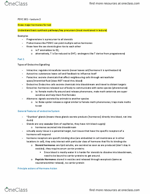 PSYC 381 Lecture Notes - Lecture 2: Sex Steroid, Membrane Transport Protein, Allomone thumbnail