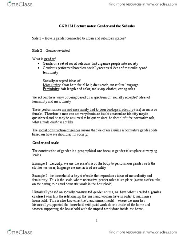 GGR124H1 Lecture Notes - Heteronormativity, Fordism, Baby Boom thumbnail