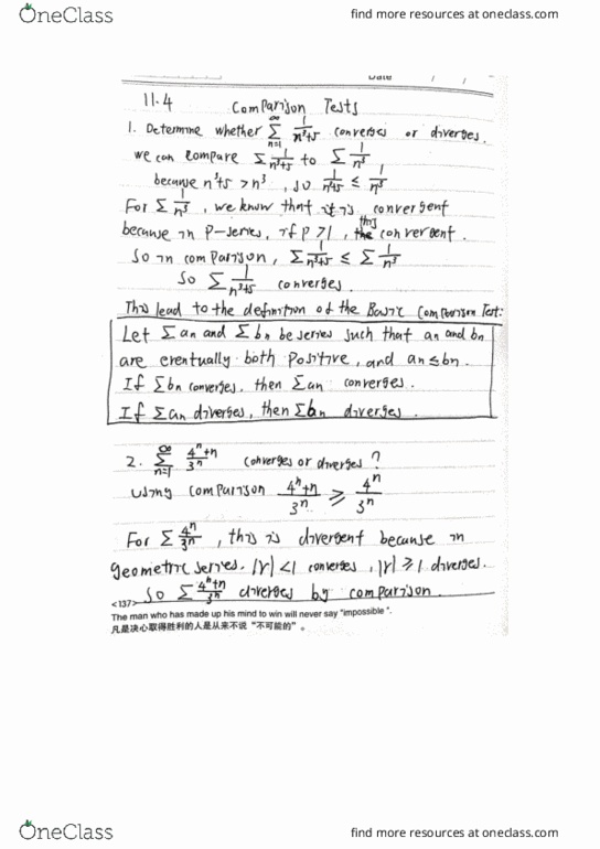 MATH 1132Q Lecture 6: Math 1132Q-030 Lecture 6 11.4 Comparison Tests cover image