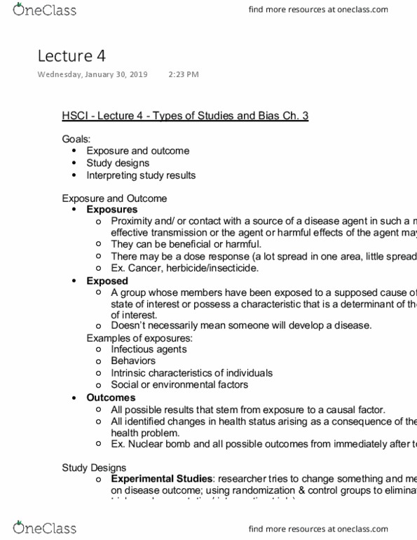 HSCI 130 Lecture Notes - Lecture 4: Randomized Controlled Trial, Nuclear Weapon, Selection Bias thumbnail
