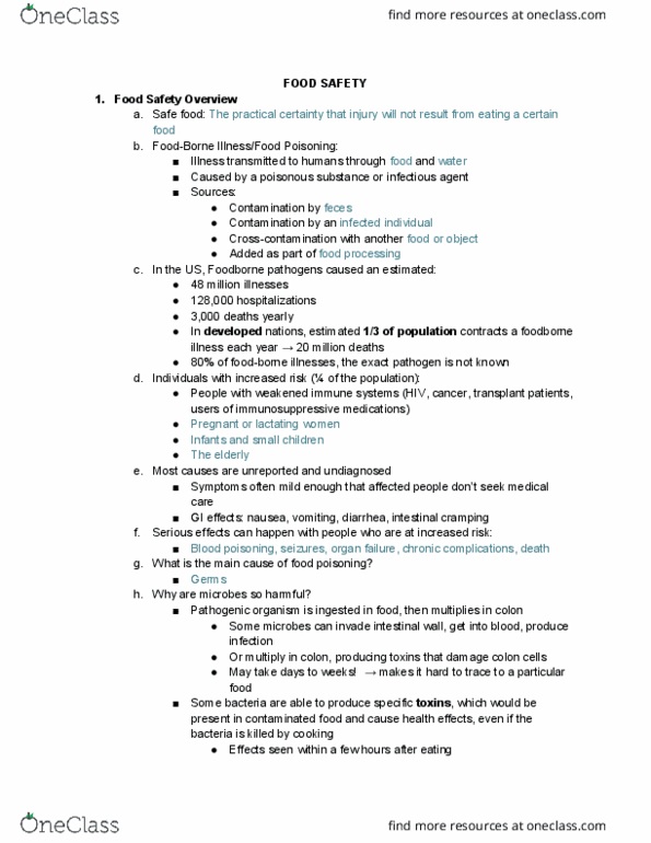 HNF 150 Lecture Notes - Lecture 13: Food Contaminant, Foodborne Illness, Hazard Analysis And Critical Control Points thumbnail