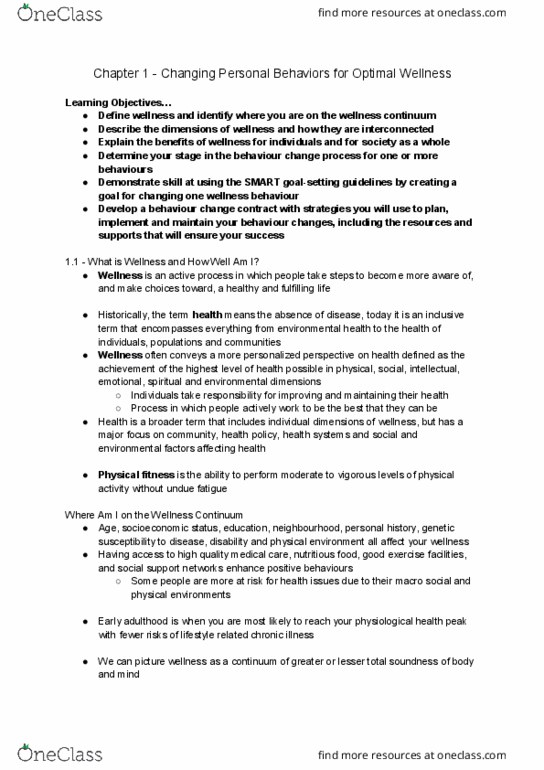 Kinesiology 2000A/B Chapter Notes - Chapter 1: Environmental Health, Habitat, Physical Fitness thumbnail