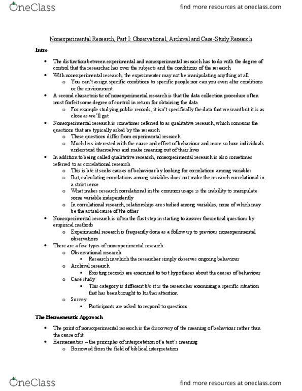 Psychology 2800E Chapter Notes - Chapter 8: Hermeneutics, Participant Observation, Statistical Hypothesis Testing thumbnail