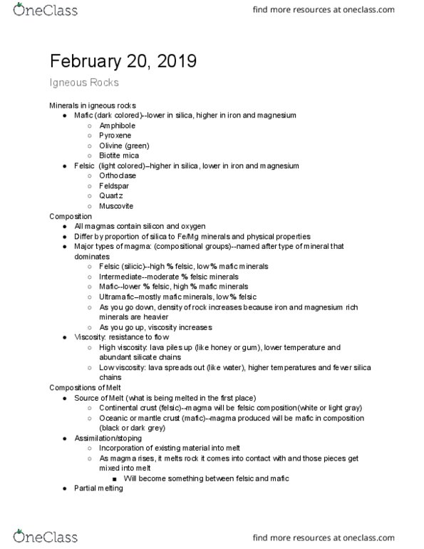 GEOL 100 Lecture Notes - Lecture 8: Oceanic Crust, Partial Melting, Mafic thumbnail