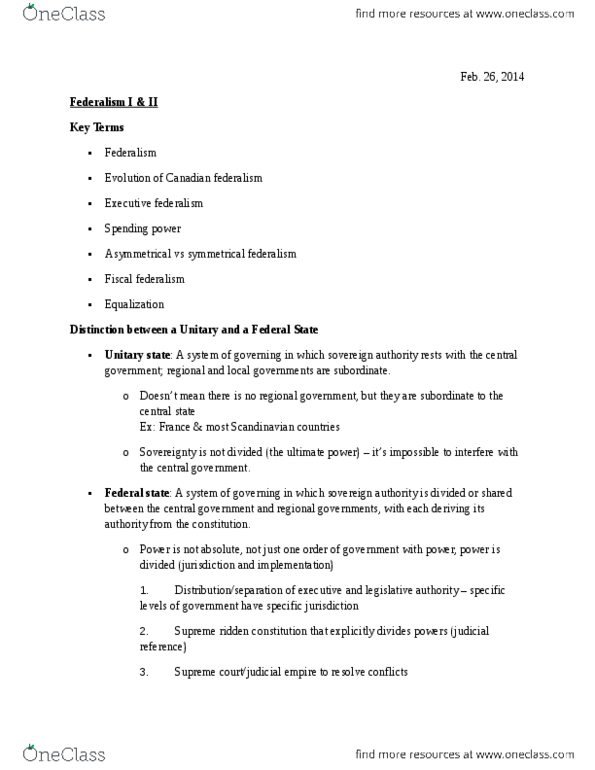 POL 2101 Lecture Notes - Lecture 11: Fiscal Federalism, Ultimate Power thumbnail