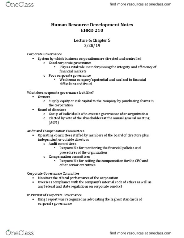 EHRD 210 Lecture Notes - Lecture 6: Good Governance, Insead, Organizational Culture thumbnail