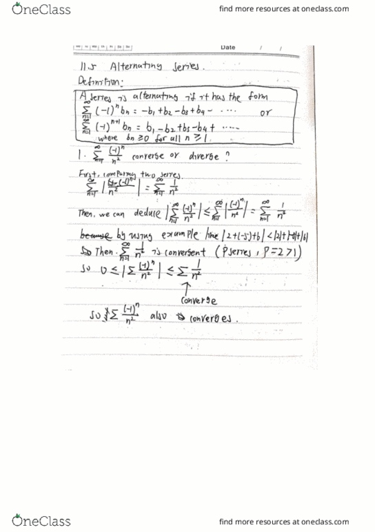 MATH 1132Q Lecture 6: Math 1132Q-030 Lecture 6 11.5 Alternating Series cover image